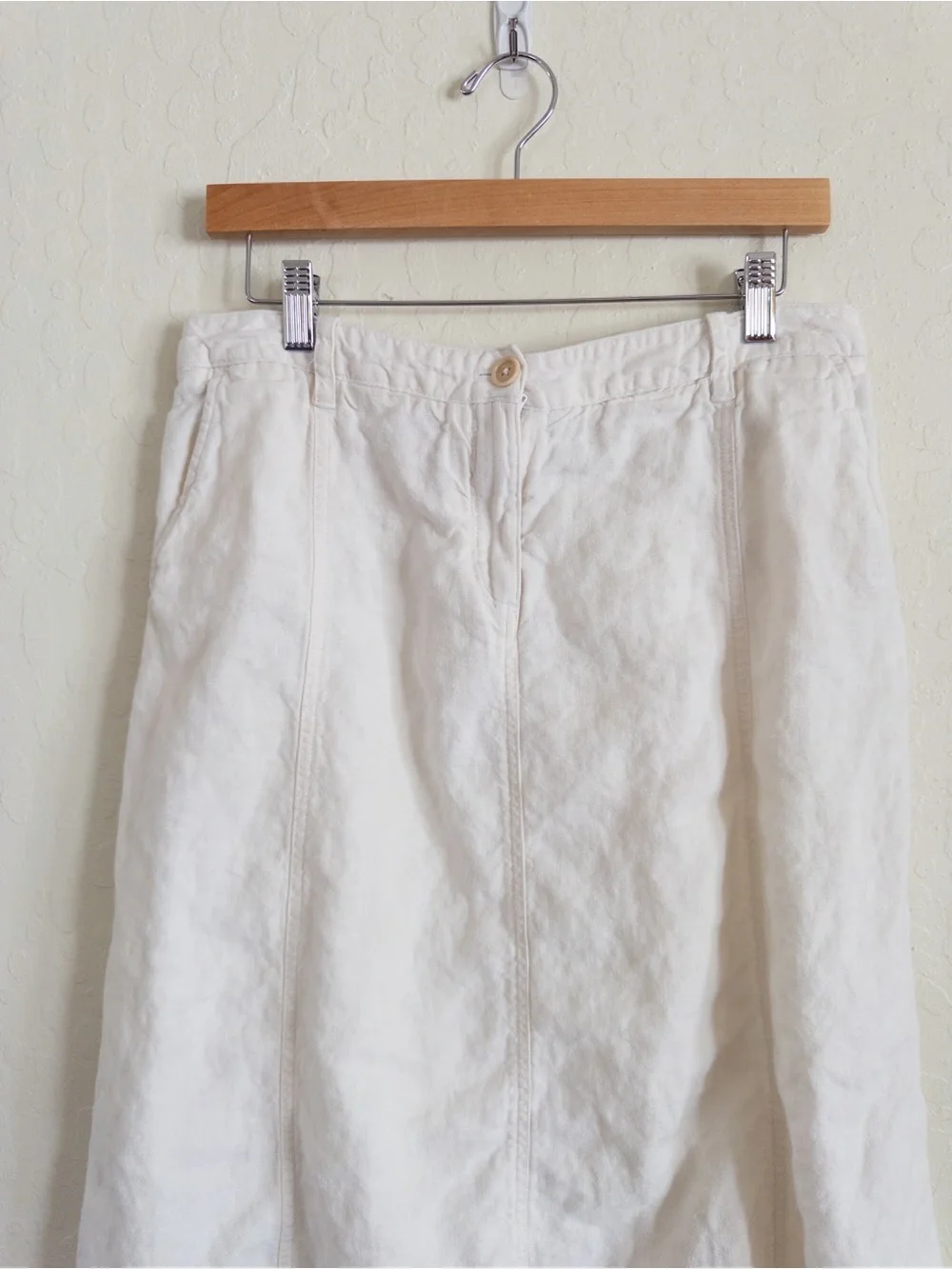 Talbots 100% Linen Seamed Straight Midi Skirt size 8 White Coastal Beach Summer